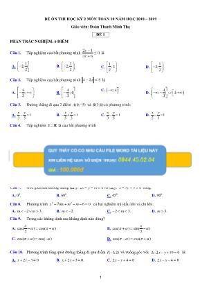 Bộ đề ôn thi học kỳ II môn Toán Lớp 10 - Năm học 2018-2019 - Đoàn Thanh Minh Thọ